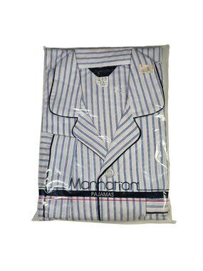 Manhattan Vintage NWT Pajama Set Shirt & Pants Men's Size XL Blue & White Stripe